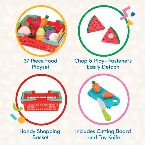 Miniatura 4 de Battat – Juguete de Comida de Juguete para Niños – Juguetes de Cocina para Juegos de Rol de Chef Pretend – Cesta de Productos del Mercado de Rojo