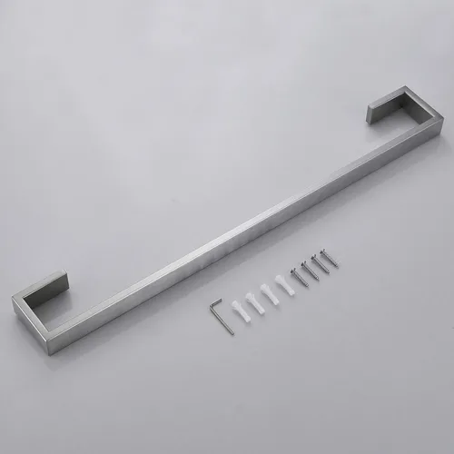 Miniatura 6 de Toallero de baño de 24 pulgadas, soporte para toallas de baño, soporte de pared moderno, toallero plateado, acero inoxidable, acabado cepillado