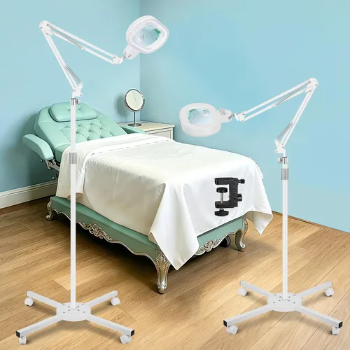 Miniatura 13 de Lámpara de mesa de aumento de 2 en 1 con luz y soporte, rotación de tres ejes, color infinito, atenuable, lupa iluminada de 12 aumentos, banco