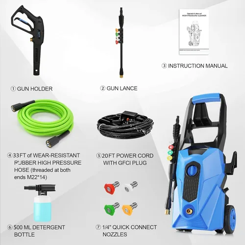 Miniatura 6 de 2025 Nuevo Limpiador a Presión de 5000 PSI, Limpiador de Potencia con Manguera de Extensión Resistente de 10 Metros y 4 Boquillas, Compatible