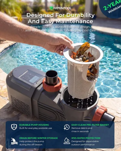 Miniatura 7 de Bomba de piscina de velocidad variable de 1.8 HP para piscinas elevadas e interiores, hasta 9114 GPH, bomba de piscina inversora de 220 V con motor