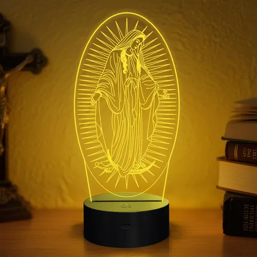 Attivolife Regalos de la Virgen María, lámpara holográfica de ilusión nocturna 3D de Nuestra Señora con cambio de 16 colores y control remoto, Dorado