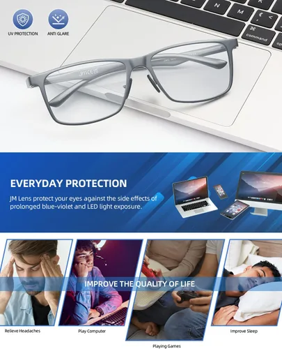 Miniatura 6 de JM Al-Mg - Lentes de metal con bloqueo de luz azul para hombres y mujeres, antiluz azul, para computadora, alivian la fatiga ocular y la protección