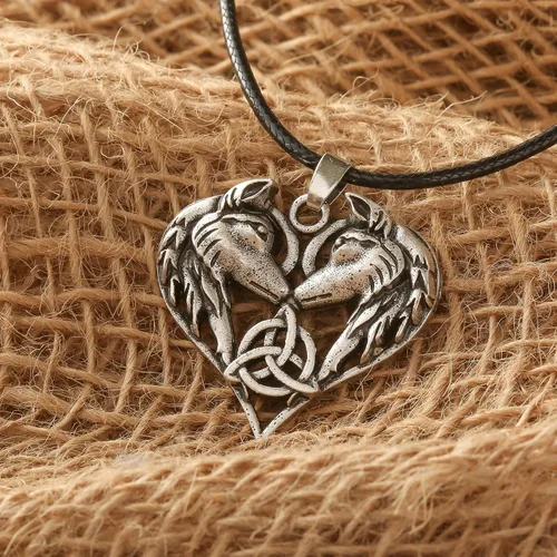Miniatura 6 de HAQUIL Viking Jewelry - Collar con colgante de cuero para parejas de lobo para hombres y mujeres, 19.7 pulgadas, Metal