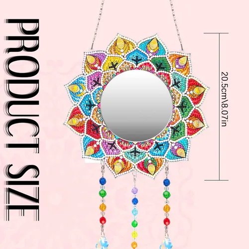 Miniatura 3 de Espejo de pintura de diamante, espejo de maquillaje de mandala, atrapasoles de cristal con forma especial para principiantes, manualidades, regalos