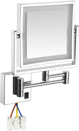 Miniatura 10 de Espejo de tocador LED de maquillaje, cuadrado de doble cara iluminado espejo cosmético montado en la pared, espejos de baño, cableados, negro, 8