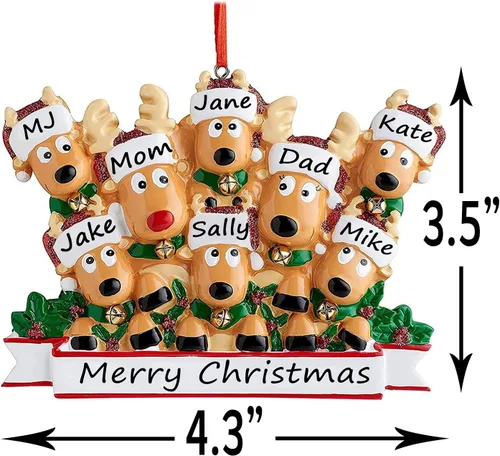 Miniatura 2 de Adornos de Navidad Personalizados 2025 Familia de 2/3/4/5/6/7/8 Ciervos Adornos de Navidad Nombre Personalizado Regalos Personalizados para Árbol