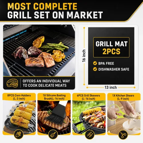 Miniatura 4 de 34 accesorios para parrilla, regalos para hombres, accesorios de barbacoa resistentes de 16 pulgadas, herramientas de barbacoa de acero inoxidable