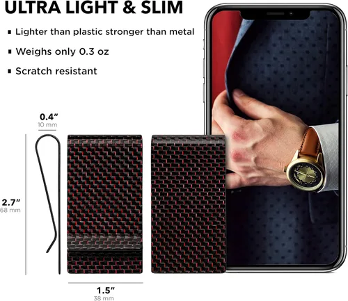 Miniatura 31 de SERMAN BRANDS Clip de dinero de fibra de carbono para hombres – Cartera delgada con clip de dinero RFID, bolsillo frontal minimalista, cartera EDC