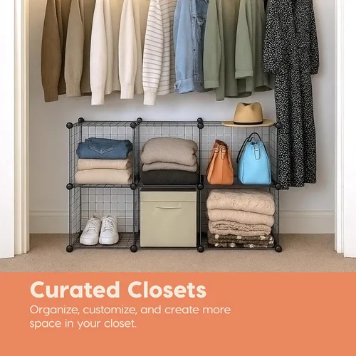 Miniatura 7 de IRIS USA Organizador de almacenamiento de cubos de alambre modulares de 6 cubos, estantería de metal ajustable y expandible para closet, baño