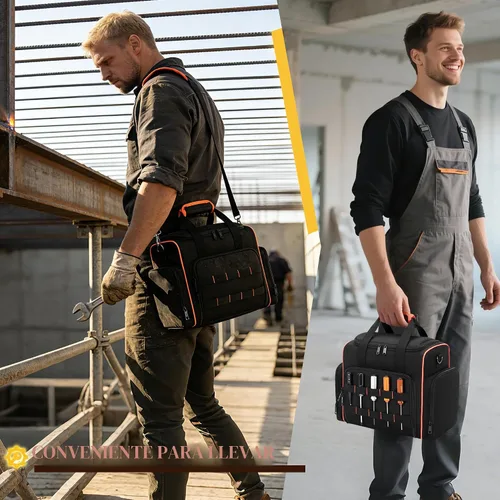 Miniatura 5 de Bolsa de herramientas Marscamd con 3 estuches extraíbles, bolsa de herramientas de 2 capas para herramientas manuales, negra con ribete rojo Negro