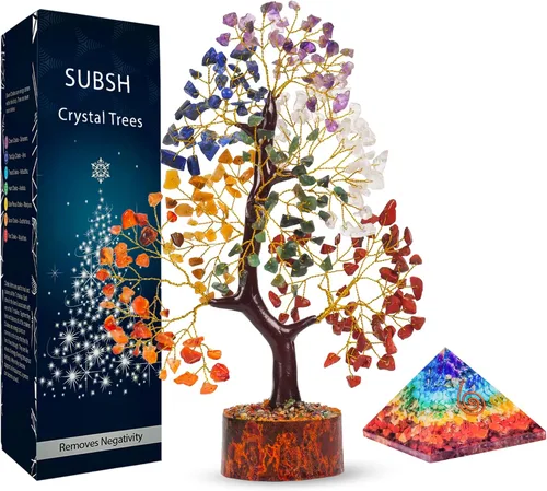 Miniatura 27 de Árbol de la vida de cristal amatista de 10-12 pulgadas con 2 colgantes de chakra – Bonsái de cristal sanador, árbol del dinero para energía