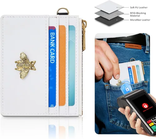 Miniatura 69 de SEAVILIA Tarjetero llavero cartera para mujer con ventana de identificación RFID monedero regalo abeja delgada minimalista pequeña cartera