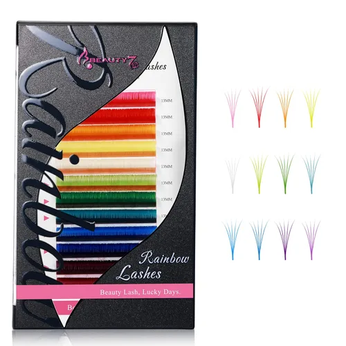 Miniatura 2 de Beauty7 Extensiones de pestañas de colores arcoíris Easy Fan 12 colores, extensiones de pestañas autoaplicables, extensiones de pestañas degradadas