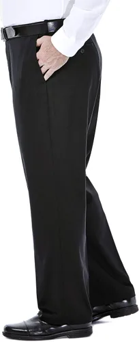 Miniatura 2 de Haggar - Pantalón con parte delantera plana de cintura ampliable de ajuste clásico caqui sin plancha de alta calidad para hombre, tallas regular