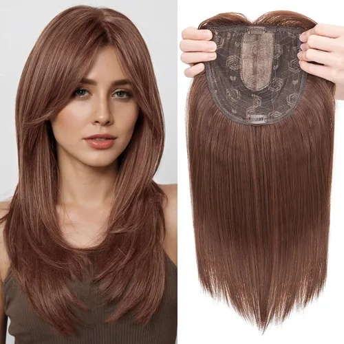 Miniatura 14 de MY-LADY Toppers para mujer con cabello fino de 14 pulgadas, 6 x 6 pulgadas, con base de encaje y flequillo lateral con clip en extensiones