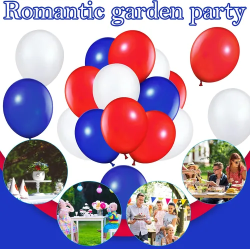 Miniatura 2 de TecUnite 100 globos de látex rojo, blanco y azul, globos patrióticos de 6.6 pulgadas para el 4 de julio, aniversario del 250 aniversario, Día