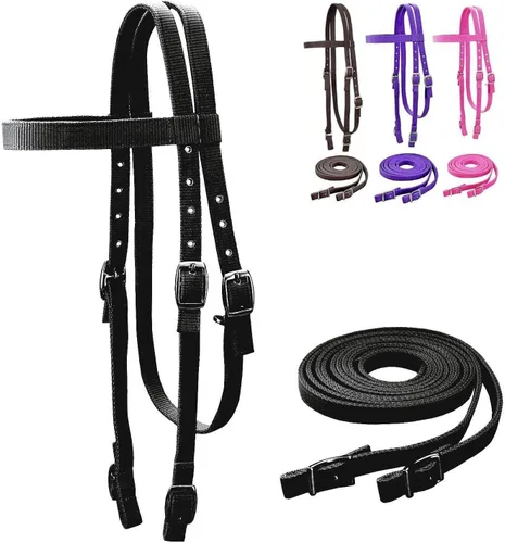 Tahoe Tack Cabecera de nailon de doble capa lisa con riendas