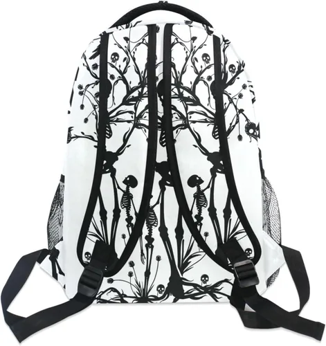 Miniatura 7 de Mochila negra del Día de los Muertos con patrón de calavera para adultos, mochila escolar casual, bolsa universitaria de viaje, con cremallera