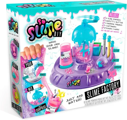 So Slime DIY Slime Factory Kit de Canal Toys – Haz 10 slimes de colores – Solo añade agua, sin pegamento ni desorden – Incluye purpurina, confeti y