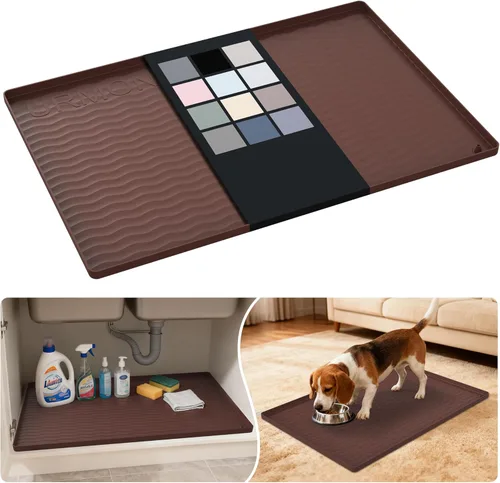 Miniatura 109 de URMONA Tapete de silicona impermeable para debajo del fregadero, 34 x 22 pulgadas, forro para estante de cocina y baño, protector de gabinetes