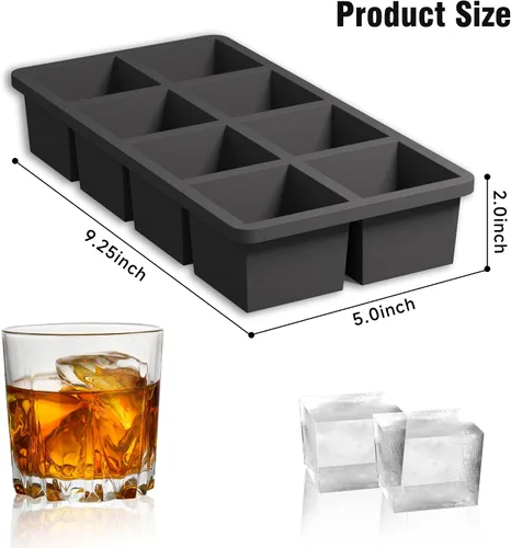 Miniatura 2 de Samuelworld Moldes grandes de silicona para cubitos de hielo, paquete de 2, cubos grandes de 2 pulgadas, grado alimenticio, flexibles, 8 cavidades