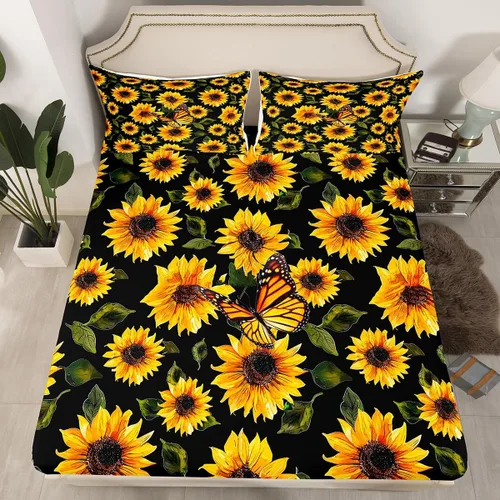 Miniatura 27 de Feelyou - Juego de sábanas con diseño de árbol de la vida, sábana bajera ajustable con ramas de temática natural, juego de ropa de cama, flores