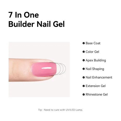 Miniatura 3 de MAYCHAO Gel constructor morado claro para uñas, fortalecedor de uñas malva de 0.5 onzas líquidas en una botella, gel duro para extensión de uñas