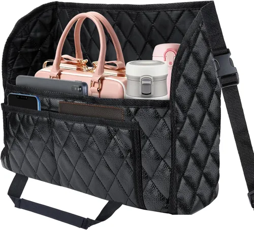 BFXM Soporte para bolso de automóvil entre asientos, bolsillo organizador de cuero para asiento delantero, bolsillo de red de gran capacidad, bolsa