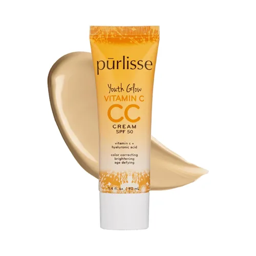 pūrlisse Youth Glow Vitamina C CC Cream SPF 50 - Hidratante teñido con acabado radiante - Fórmula coreana para el cuidado de la piel con ácido Light