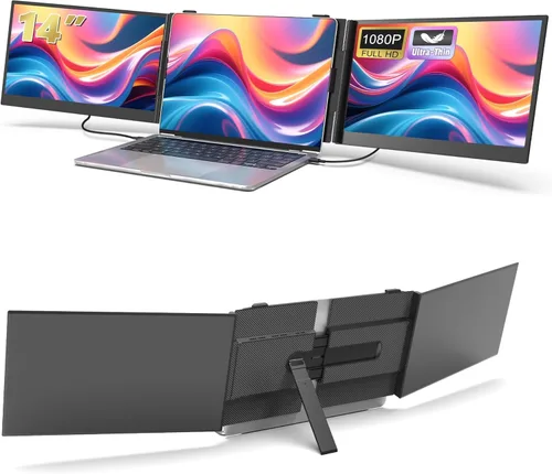 Miniatura 9 de Extensor de pantalla para laptop, monitor portátil triple ultradelgado FHD 1080P de 14 pulgadas para portátiles, extensor de monitor de viaje USB-C