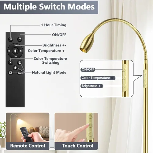Miniatura 6 de Lámpara de pie de lectura, lámpara LED de 72 pulgadas de alto con cuello de cisne flexible, foco con zoom regulable, lámpara de pie de haz
