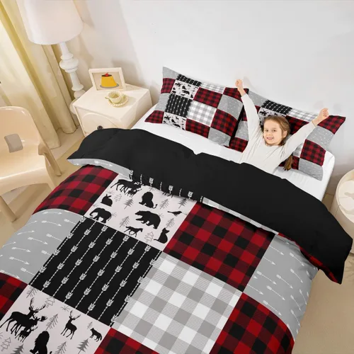 Miniatura 12 de Erosebridal Funda de edredón rústica de ciervo, tamaño individual, funda de edredón de retazos de oso para niños, adolescentes y adultos, juego