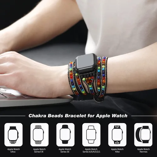 Miniatura 4 de Pulsera bohemia compatible con Apple Watch Band con cuentas para mujeres y hombres de 1.496 pulgadas, 1.575 pulgadas, 1.614 pulgadas, 1.654