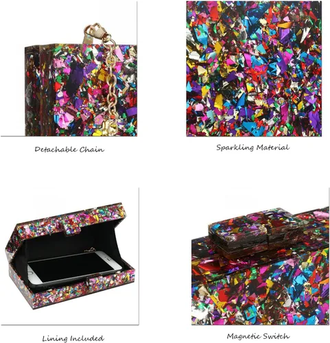 Miniatura 3 de YYW Bolso cruzado de acrílico con lentejuelas para mujer, bolso cruzado para fiesta de novia, cóctel, noche