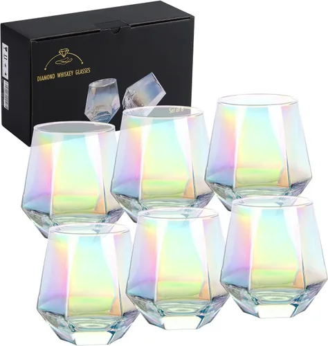 Miniatura 8 de Copa de vino sin tallo para vino tinto y blanco, cristalería iridiscente en forma de diamante para whisky, cóctel, regalo para aniversario, boda