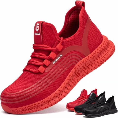 ISOOUS Zapatos de punta de acero para hombres y mujeres zapatos de trabajo indestructibles zapatos de seguridad ligeros antideslizantes zapatos de