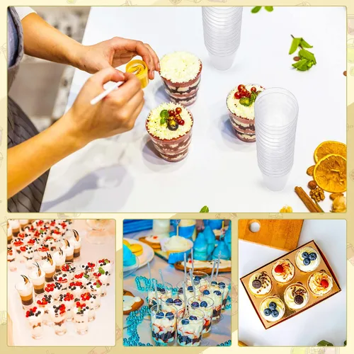Miniatura 6 de Chengu Mini vasos de postre de plástico transparente de 3 onzas con cucharas, tazas redondas de postre para parfait, vasos de chupito de aperitivo