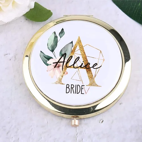 XEL Espejos compactos personalizados, regalo de dama de honor, 2.756 in, portátil, de metal, plegables, de doble cara, mini espejos de maquillaje