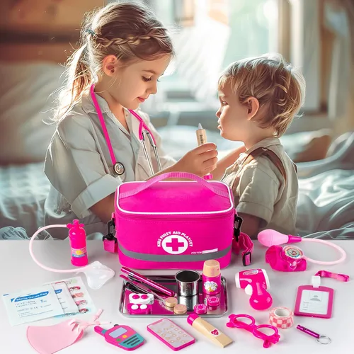Miniatura 3 de EFO SHM Kit médico para niños y niñas, 34 piezas para niños pequeños de 3 a 5 años con bolsa de almacenamiento médico y estetoscopio real, juego