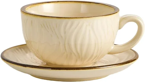 Miniatura 15 de Coffeezone Diseño Vintage 12 oz Taza de Barista de Café con Leche con Platillo para Arte de Café con Leche en Cerámica (Beige)