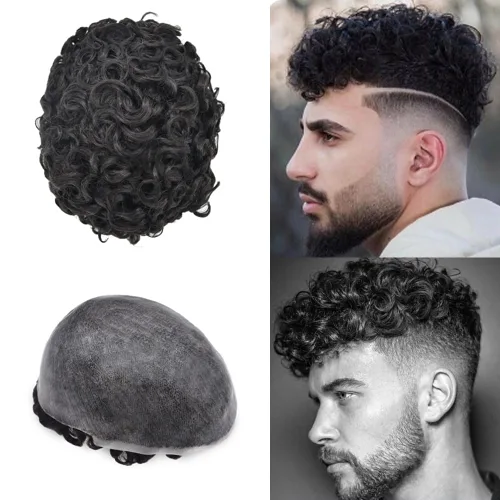 Miniatura 10 de LYRICAL HAIR Afro Toupee para hombres negros, sistemas de reemplazo de cabello humano afro ondulado de 0.236 pulgadas, inyección de poliuretano