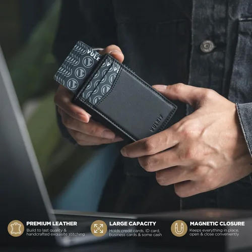 Miniatura 24 de VULKIT Billeteras delgadas para hombre, con bloqueo RFID, diseño minimalista con capacidad para hasta 11 tarjetas, Negro -, Minimalista
