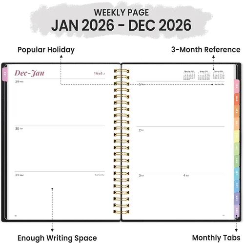 Miniatura 3 de Planificador 2026, Planificador semanal y mensual Annecy 2026, enero 2026 – diciembre 2026, 6.4" x 8.3" Planificador de agenda mensual con pestañas