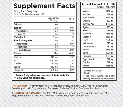 Miniatura 4 de Core Nutritionals Proteína de suero aislado ultrapura (capuchino, 2 libras)