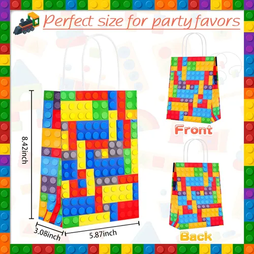 Miniatura 3 de Diomelu 24 bolsas de bloques de construcción, bolsas de dulces de ladrillos de color, bolsas de regalo para fiestas temáticas con asas, bolsa