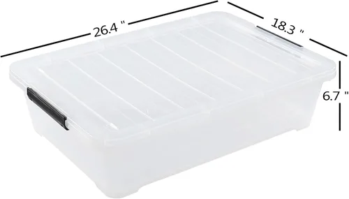 Miniatura 3 de Paquete de 4 cubos de almacenamiento grandes poco profundos de 40 cuartos de galón, caja de plástico debajo de la cama con ruedas