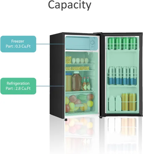 Miniatura 5 de HAILANG - Refrigerador mini de 3.1 pies cúbicos con congelador, refrigerador mini de una puerta, temperatura ajustable en 5 configuraciones, Negro