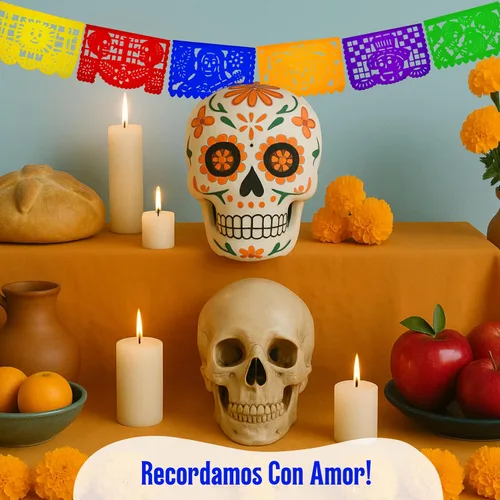 Miniatura 6 de Dia de los Muertos Papel Picado (PAPEL) – Decoración de fiesta del Día de Muertos (paquete de 4, 10 banderas por bandera) – Papel Picado Mexicano