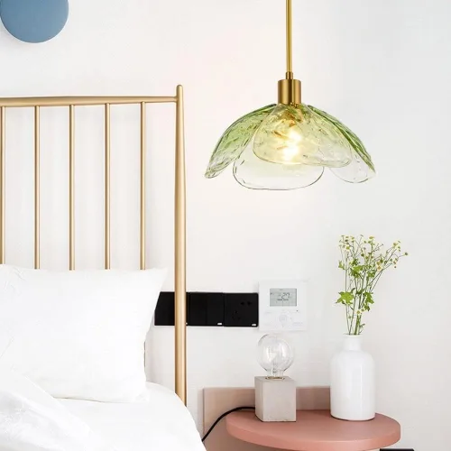 Miniatura 3 de Lámpara colgante con pantalla de vidrio con forma de flor retro, lámpara colgante de techo pequeña para dormitorio, isla de cocina, comedor, sobre